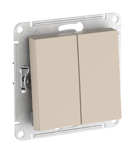 Выключатель 2-клавишный Systeme Electric ATLAS DESIGN, скрытый монтаж, быстрозажимные клеммы, песочный