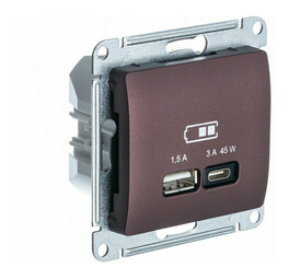 Розетка USB+USB type C Systeme Electric GLOSSA, скрытый монтаж, баклажановый, GSL001129